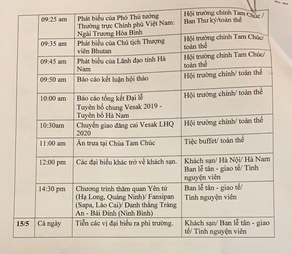 Chương trình chi tiết Đại lễ Vesak LHQ 2019 tại VN