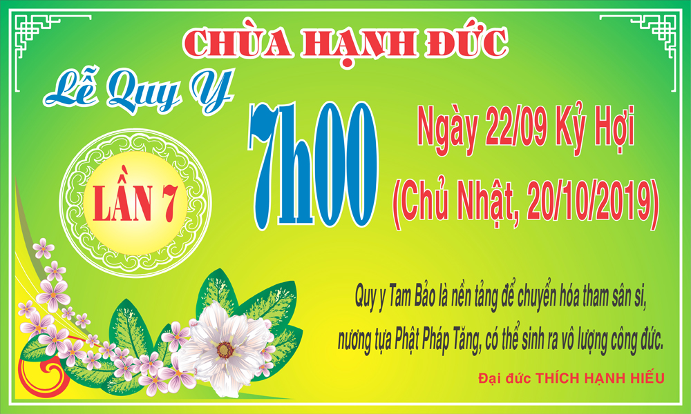 Thông báo lễ quy y lần 7 tại chùa Hạnh Đức